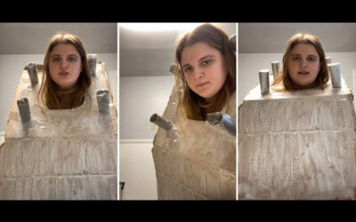 Reinforced concrete beam is woman’s Halloween costume